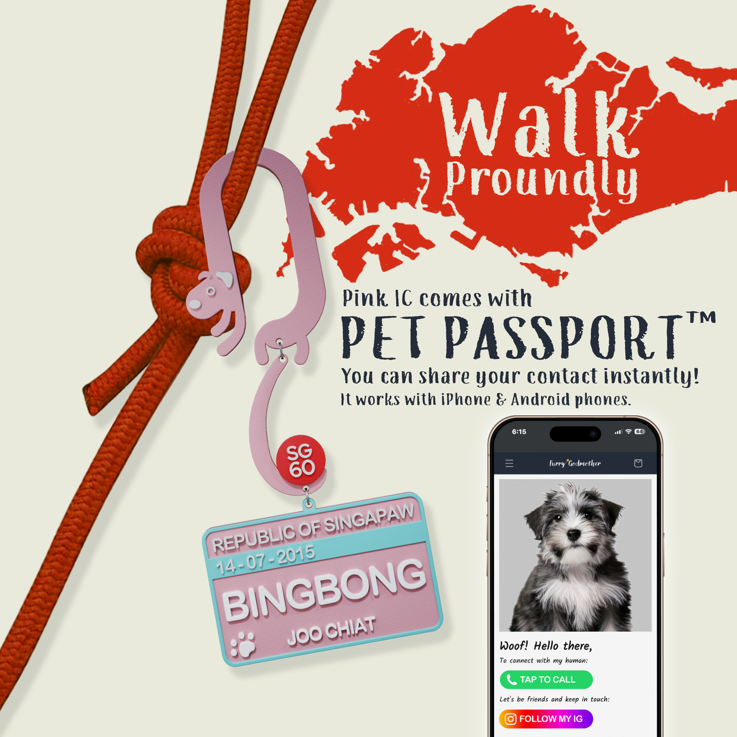 SingaPaw Pink-IC TAP ME™ Leash Tag